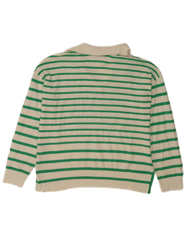 M&Co Damen-Pullover mit Polokragen, Gr. 44, groß, weiß gestreift, Viskose
