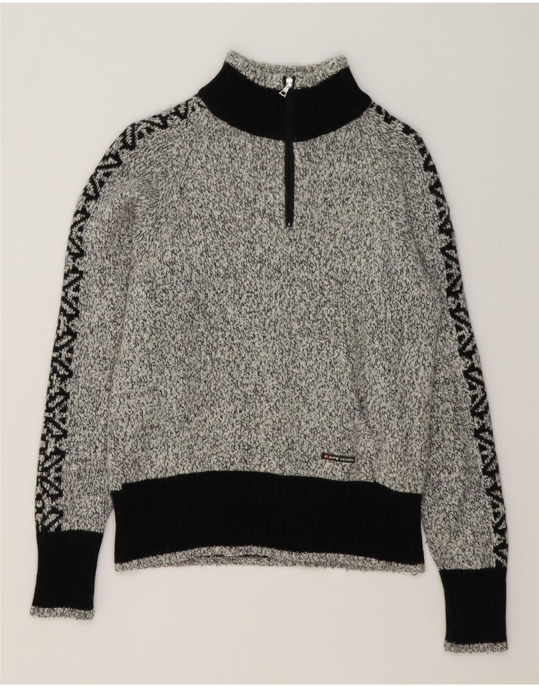Cape Horn Herren-Pullover mit Reißverschluss am Hals, groß, Grau, Farbblock-Angora