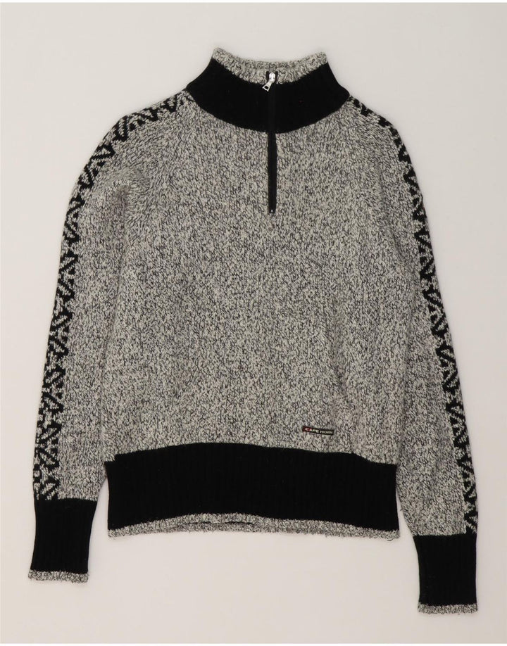 Cape Horn Herren-Pullover mit Reißverschluss am Hals, groß, Grau, Farbblock-Angora