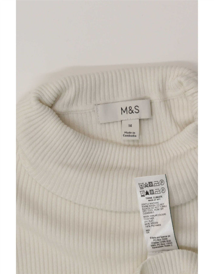 Marks & Spencer Damen Top Langarm UK 14 Mittelweiße Viskose