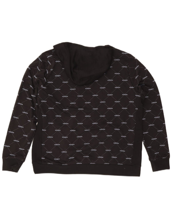 Adidas Womens Graphic Hoodie Jumper UK 24/26 2XL Black Cotton
