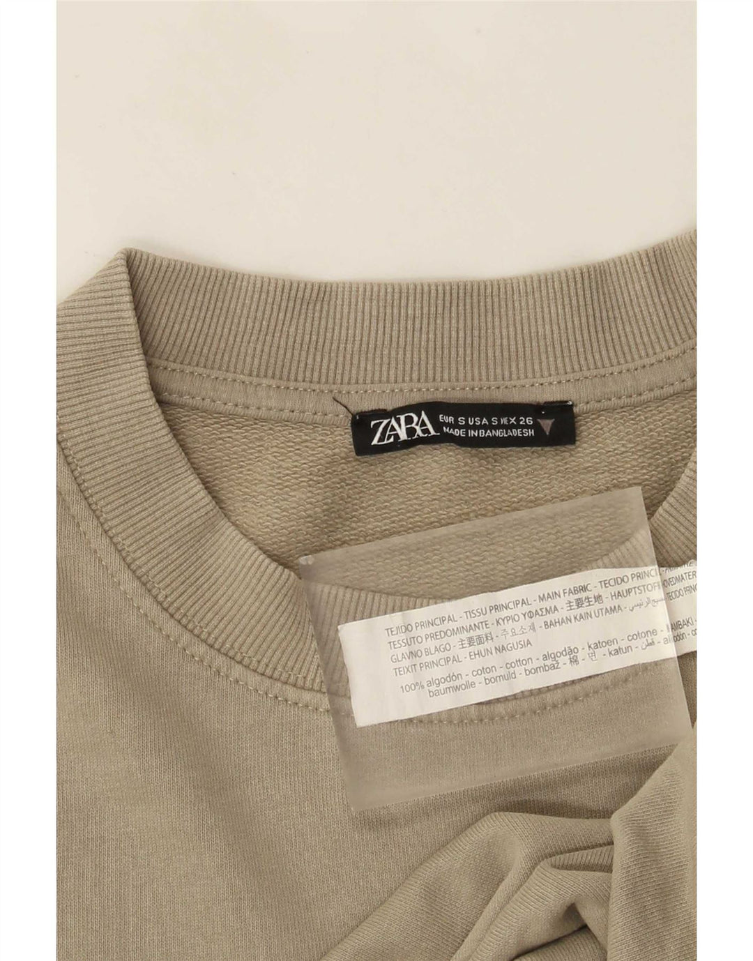 Übergroßer Sweatshirt-Pullover für Damen von Zara, Gr. 10, Größe S, Khaki, Baumwolle