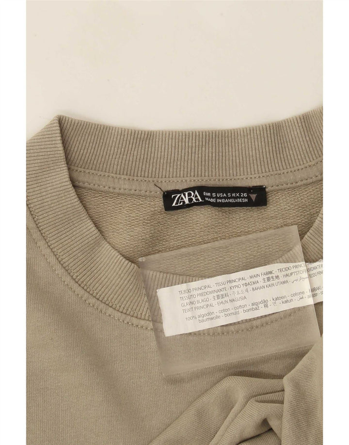 Übergroßer Sweatshirt-Pullover für Damen von Zara, Gr. 10, Größe S, Khaki, Baumwolle