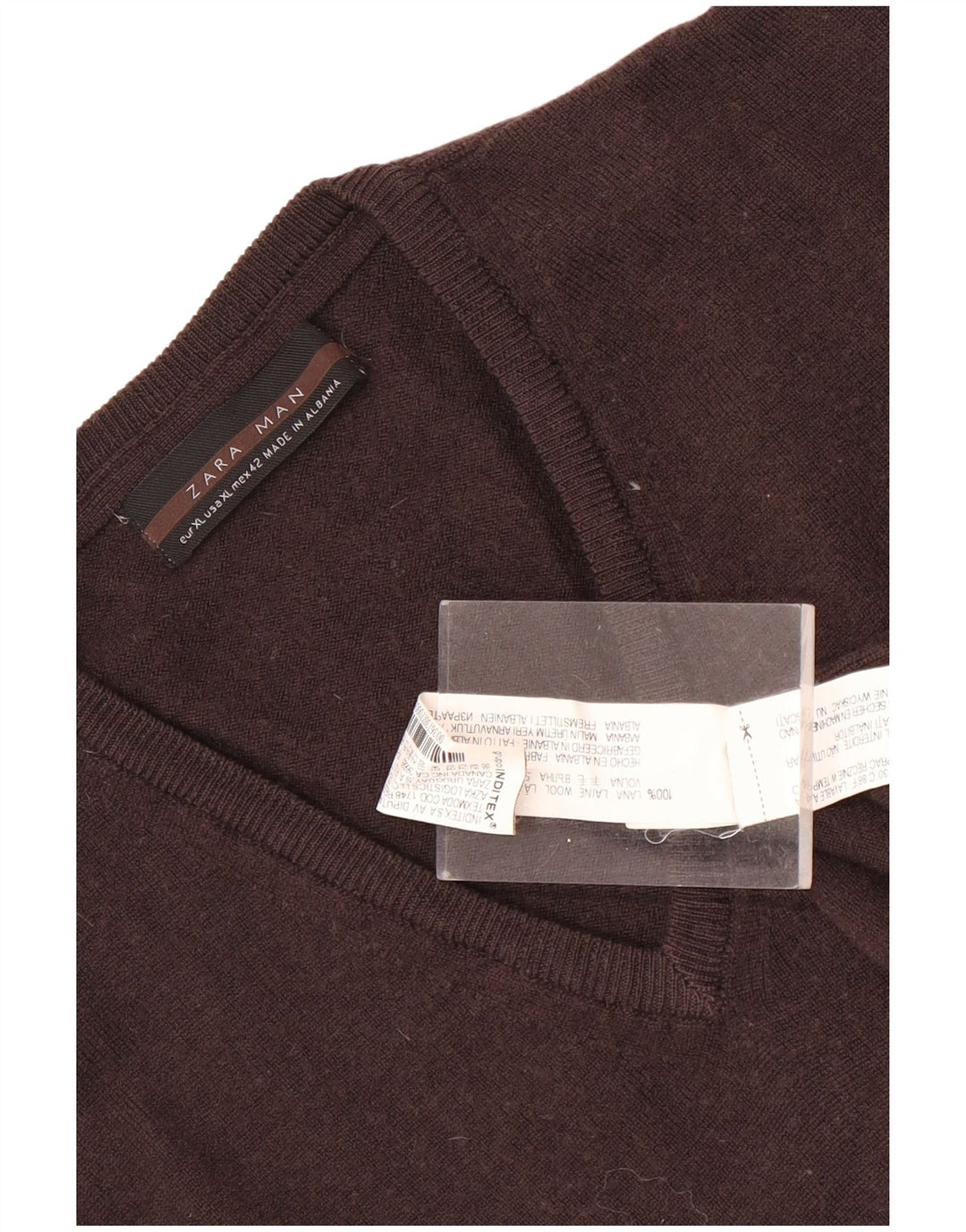 Zara Herren-Pullover mit V-Ausschnitt, XL, braune Wolle