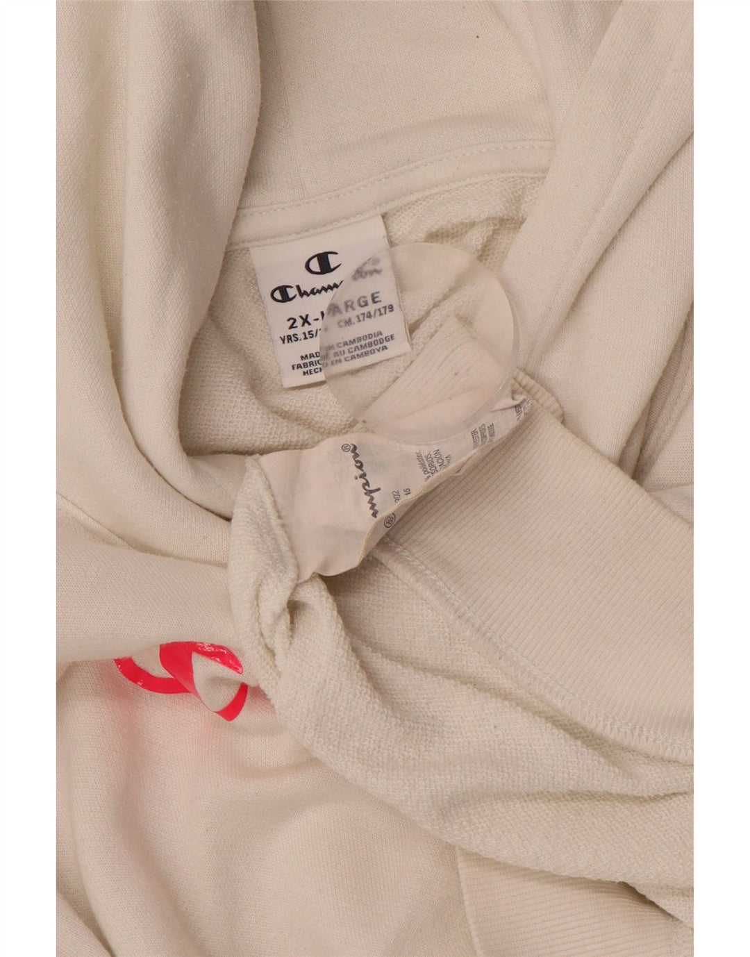 CHAMPION Kapuzenpullover mit Grafik für Mädchen, 15–16 Jahre, 2XL, cremefarbene Baumwolle