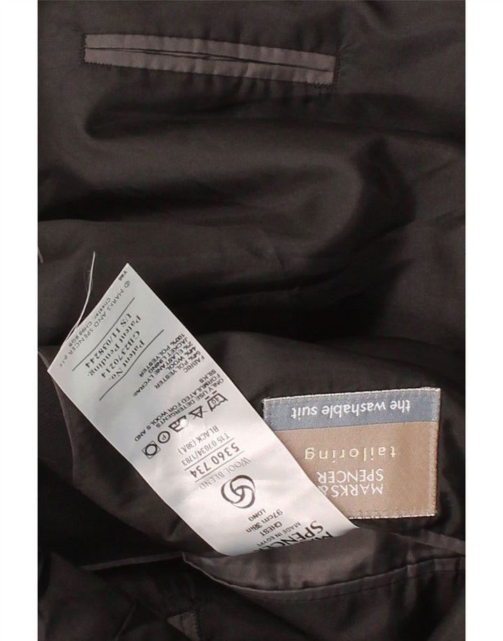 MARKS & SPENCER Mens 3 Button Blazer Jacket UK 38 Medium Black Polyester Vintage Marks & Spencer and Second-Hand Marks & Spencer from Messina Hembry 