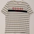 GUESS Mens Regular Fit Graphic T-Shirt Top Large White Striped Cotton