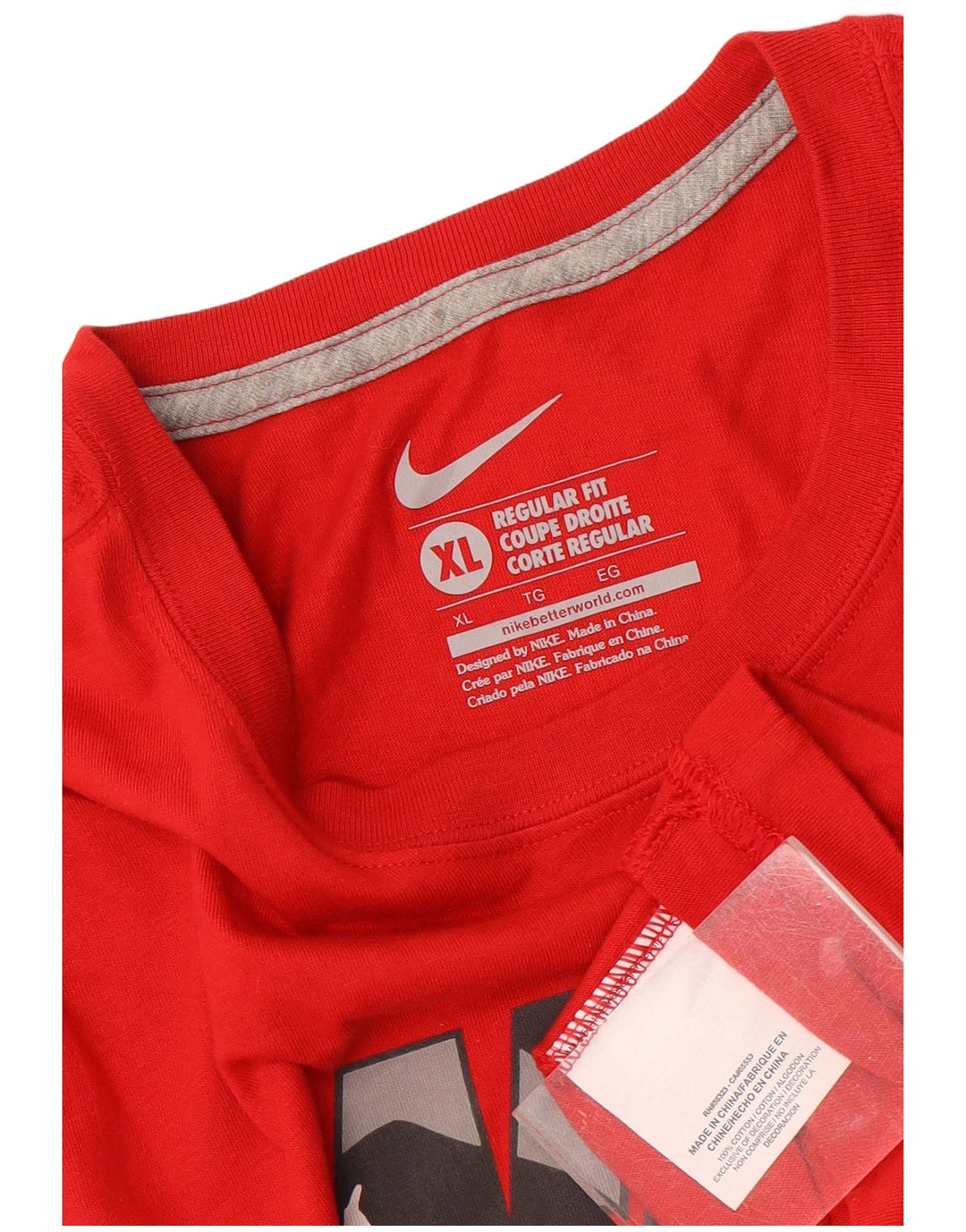 Nike Herren-T-Shirt mit normaler Passform, Grafik, XL, rote Baumwolle