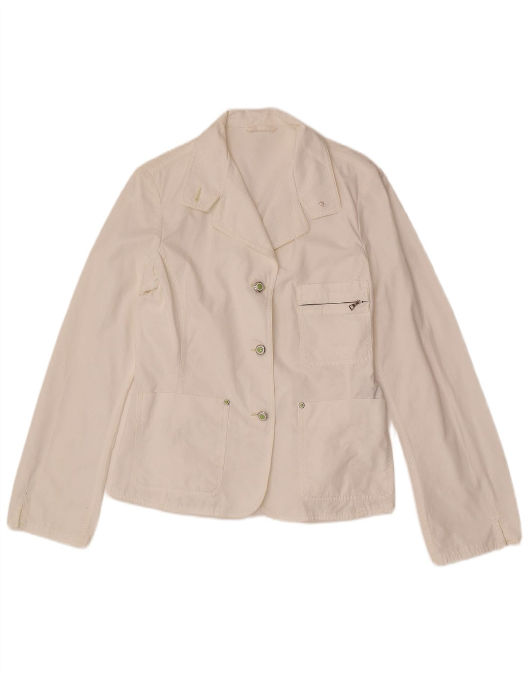 Belfe Damen-Blazerjacke mit 3 Knöpfen, UK 10, Größe S, weiße Baumwolle