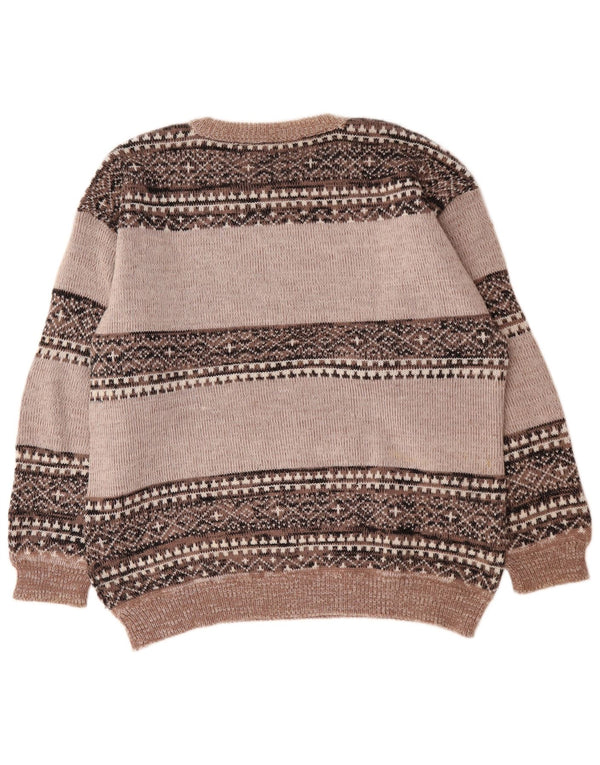 Vintage Herren Rundhalspullover Pullover XL Grau Fair Isle Acryl