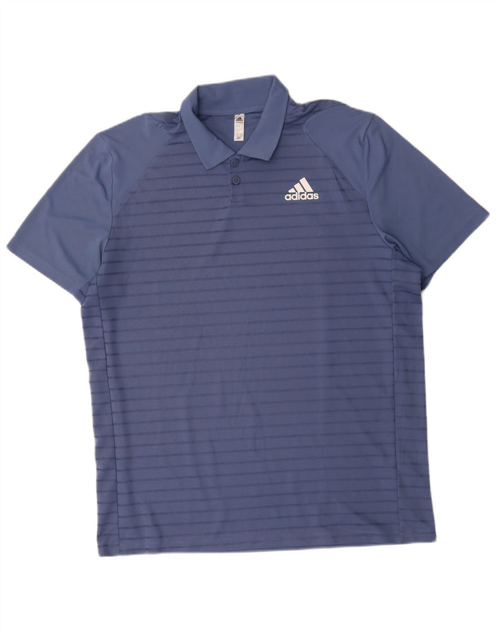 ADIDAS Mens Aeroready Polo Shirt Large Blue Striped Polyester