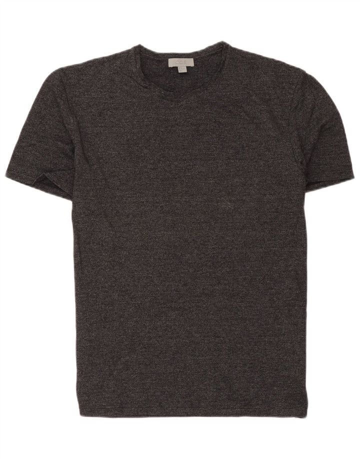 Cos Herren-T-Shirt-Oberteil aus mittelgrau gesprenkelter Baumwolle