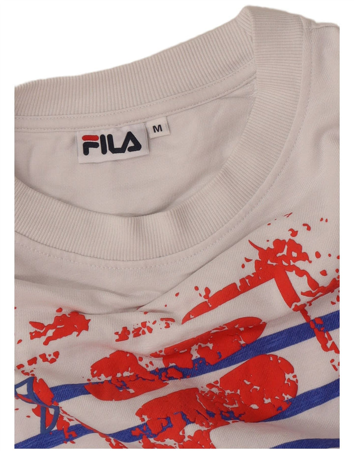Fila Damen Crop Graphic Top Langarm UK 14 Mittelweiß gestreift