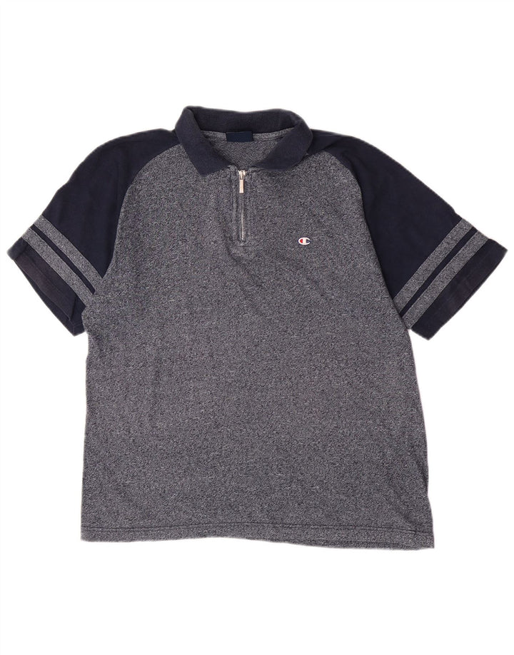 Champion Herren-Poloshirt aus mittelblauer, marineblauer Colourblock-Baumwolle