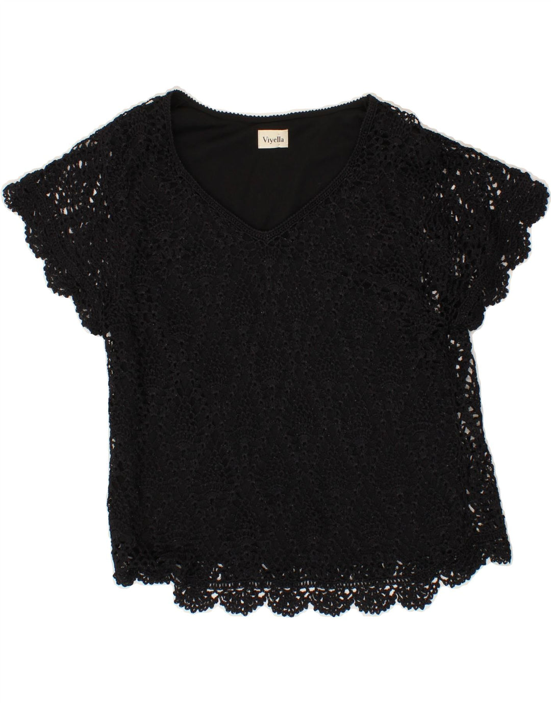 VIYELLA Womens Crochet Top UK 14 Large Black Viscose Vintage Viyella and Second-Hand Viyella from Messina Hembry 