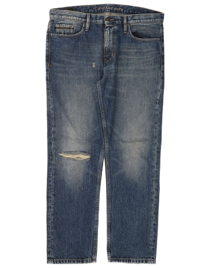 CALVIN KLEIN Herren Boyfriend Distressed Straight Jeans W30 L30 Blaue Baumwolle