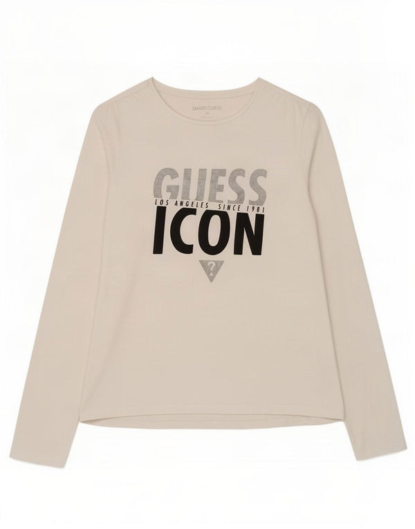 Guess Langarm-Top mit Grafik für Mädchen, 13–14 Jahre, weiße Baumwolle