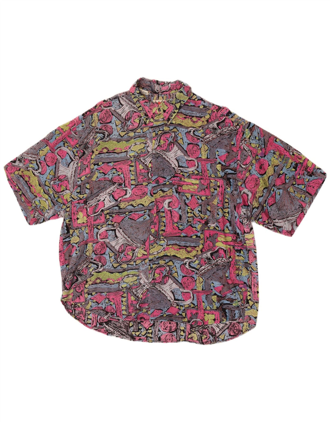 Vintage Herren-Kurzarmshirt mit abstraktem Muster XL, mehrfarbige Viskose