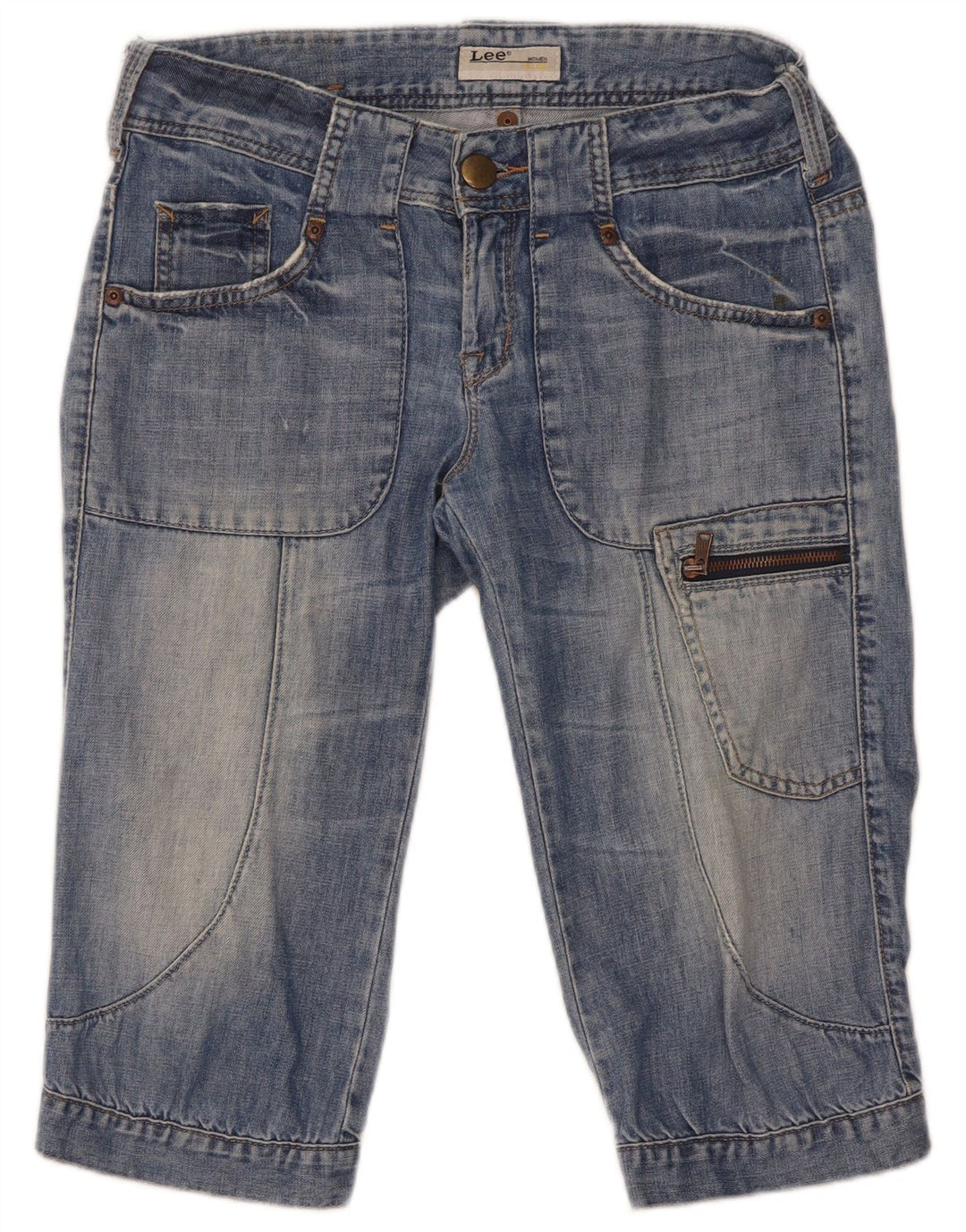 Lee Damen Chazey Cargo Denim Shorts W27 Small Blaue Baumwolle