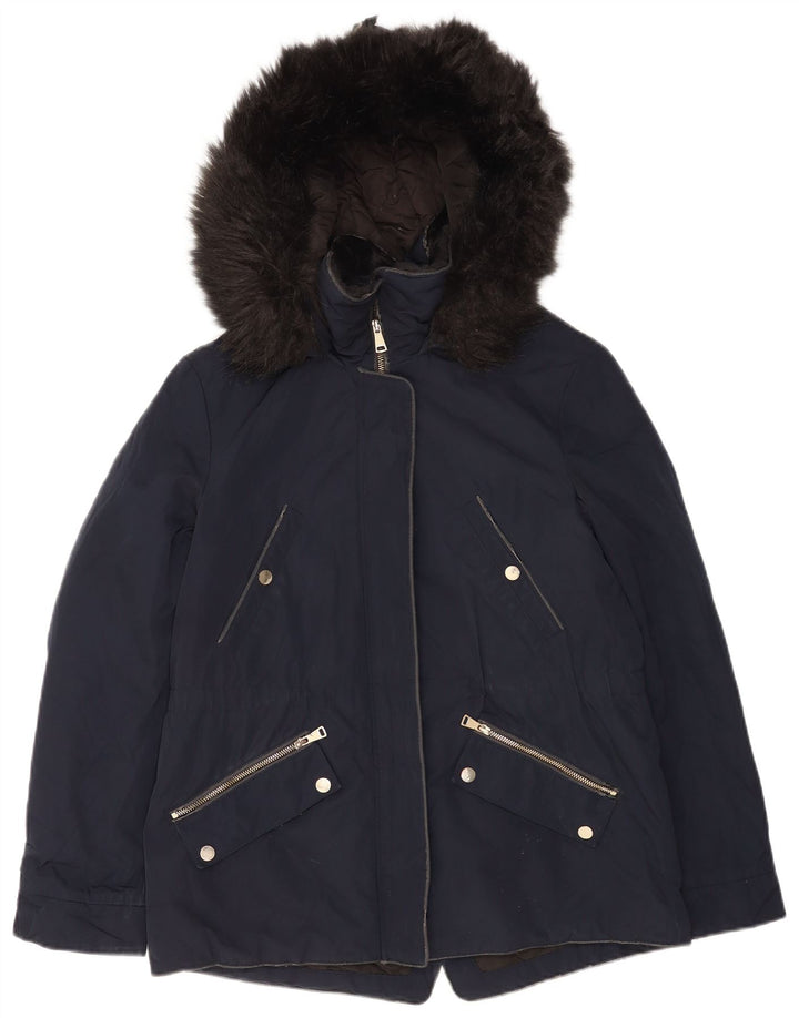 Zara Damen-Parka mit Kapuze, UK 14, mittelmarineblau