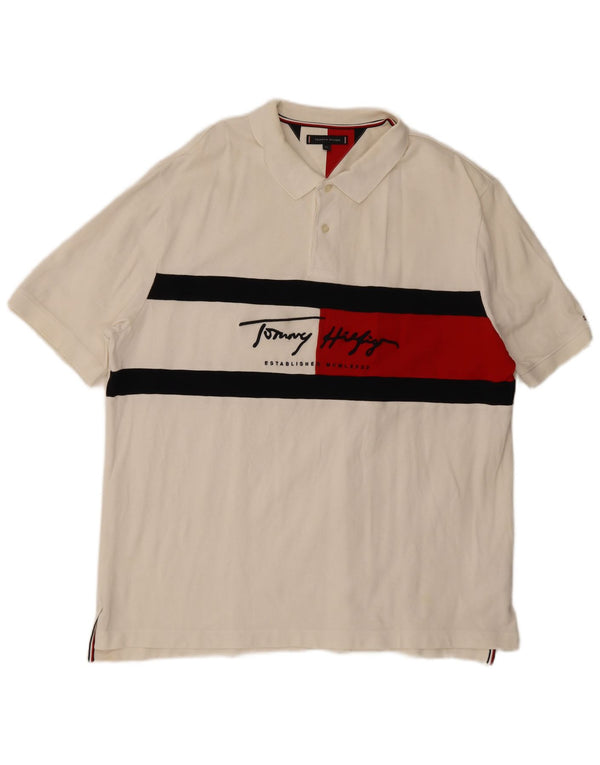 Tommy Hilfiger Herren-Poloshirt mit Grafik, 2XL, weiße Colourblock-Baumwolle