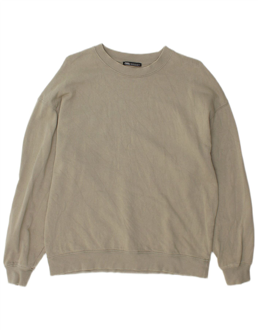 Zara Herren-Sweatshirt-Pullover, mittlere Khaki-Baumwolle