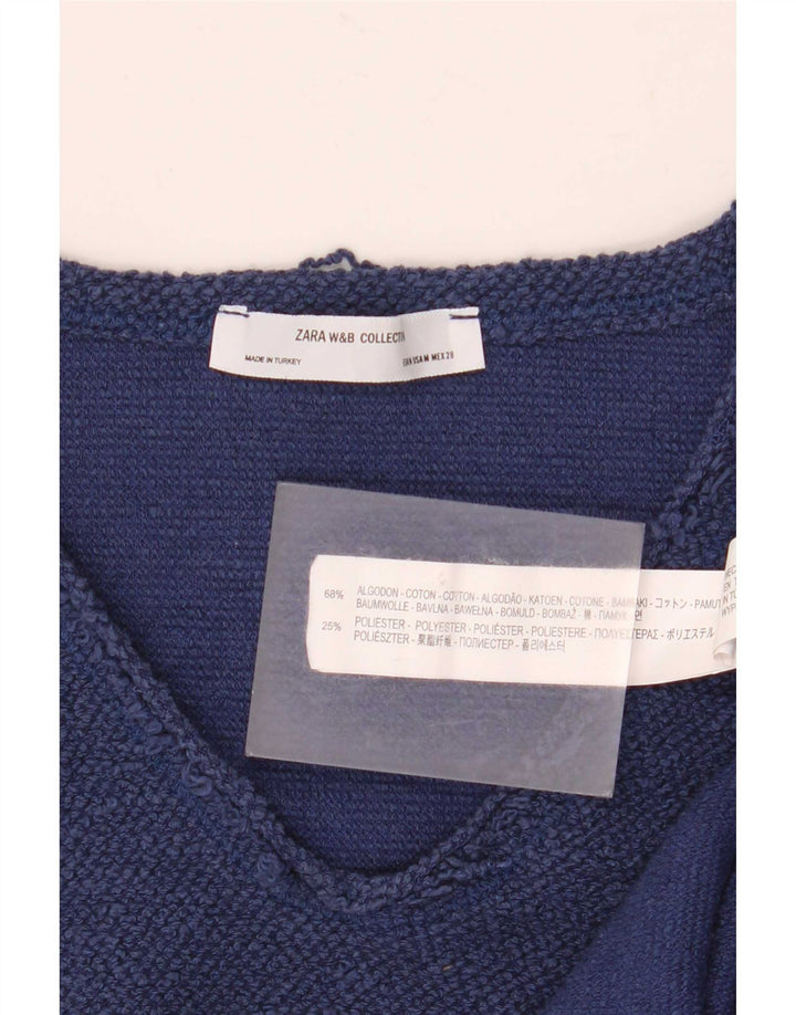 Zara Damen T-Shirt Top UK 14 Medium Marineblau Baumwolle