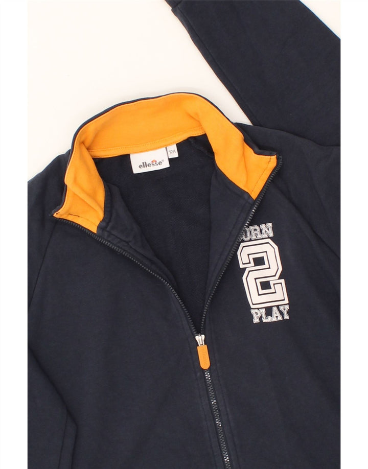 ELLESSE Boys Graphic Tracksuit Top Jacket 11-12 Years Navy Blue Cotton Vintage Ellesse and Second-Hand Ellesse from Messina Hembry 