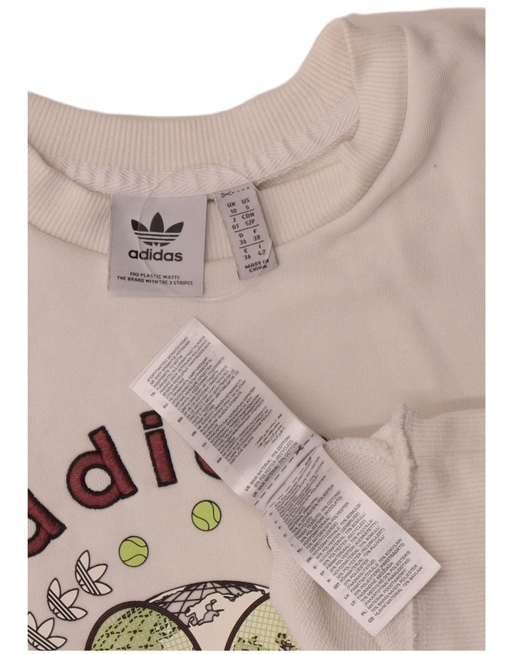 Adidas Womens Graphic Oversized Sweatshirt Pullover UK 10 Small Weiße Baumwolle
