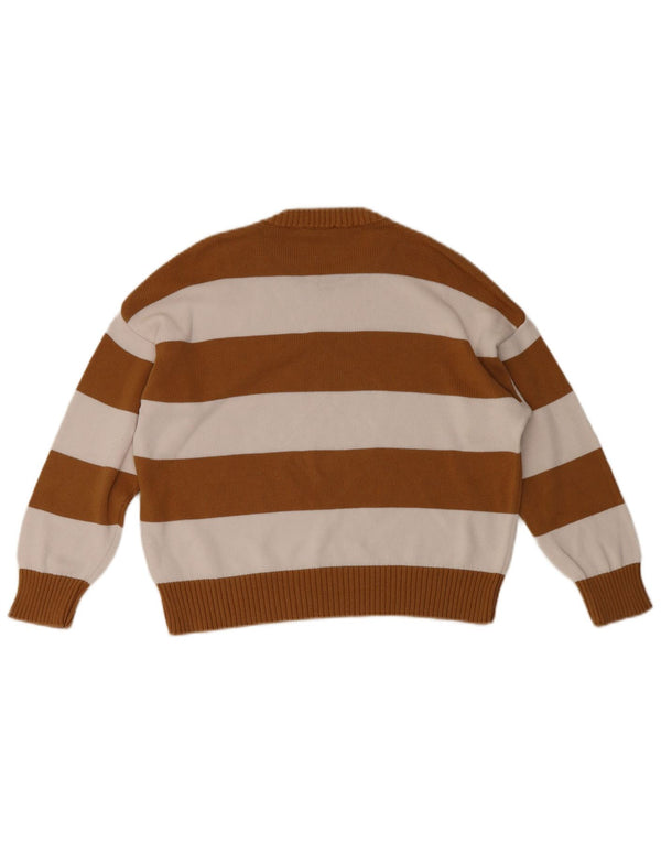 Benetton Damen-Pullover mit Rundhalsausschnitt, Gr. 10, klein, braun gestreift