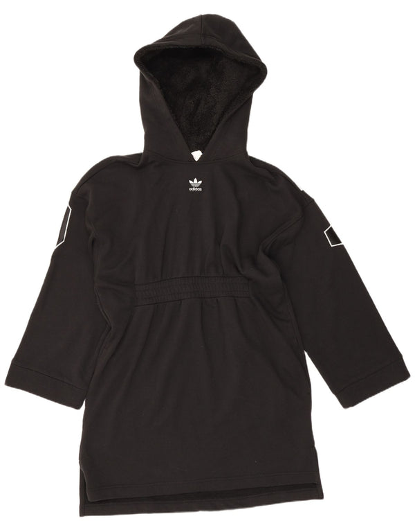 Adidas Damen Graphic Oversized Hoodie Kleid UK 10 Small Schwarz Baumwolle