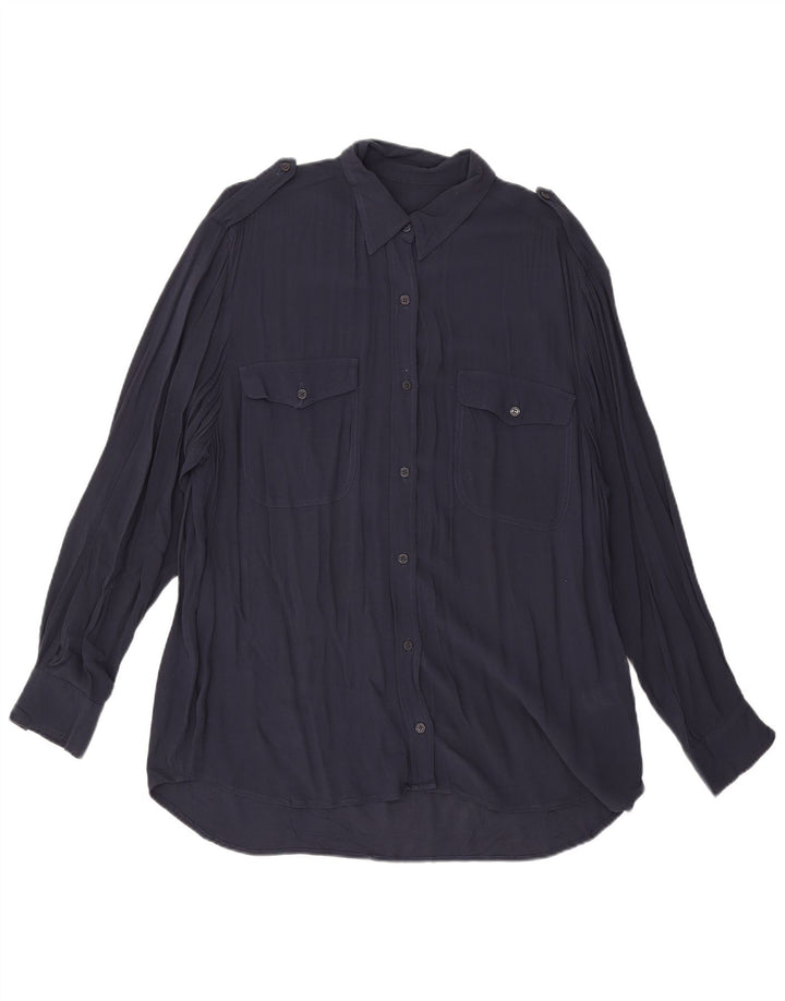 French Connection Damen-Hemdbluse, UK 12, mittlere marineblaue Viskose