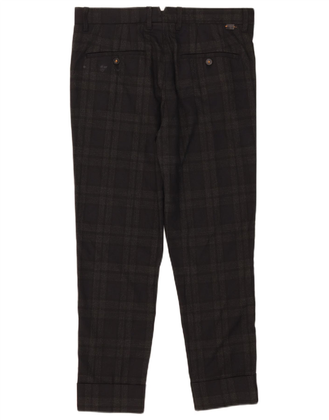 Schmale, verkürzte Herrenhose von Zara, EU 38, Größe S, W30, L25, grau kariertes Polyester