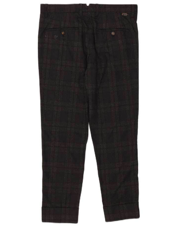 Schmale, verkürzte Herrenhose von Zara, EU 38, Größe S, W30, L25, grau kariertes Polyester