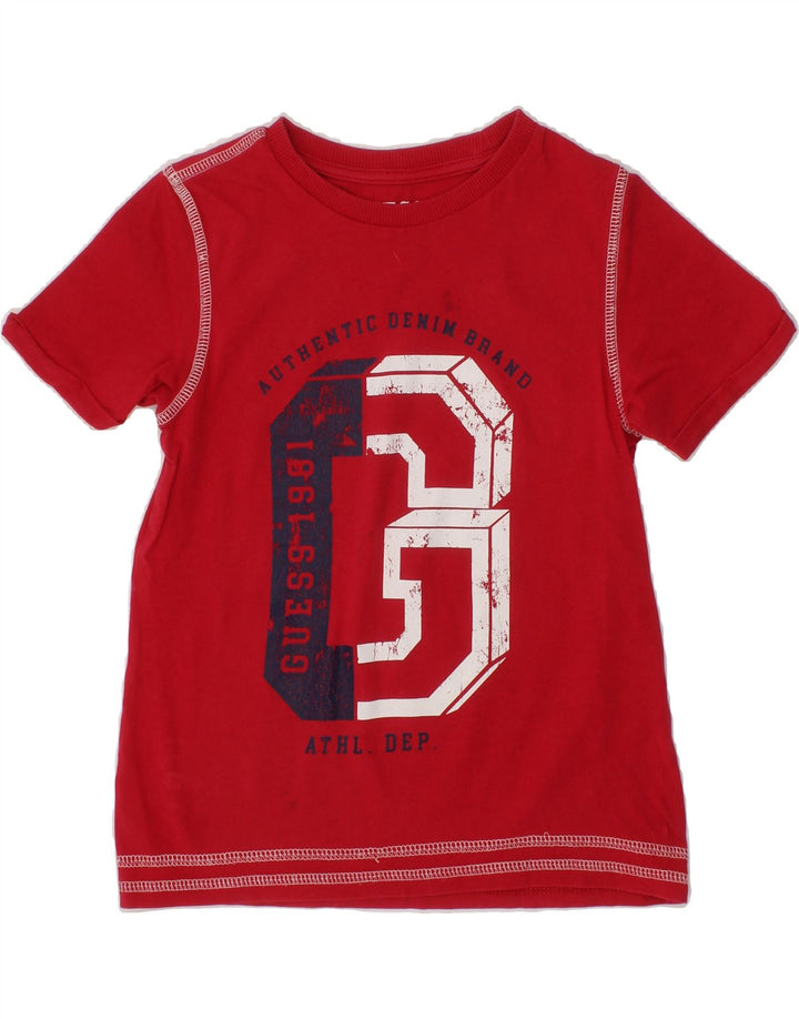 GUESS Boys Graphic T-Shirt Top 4-5 Years Red Vintage Guess and Second-Hand Guess from Messina Hembry 