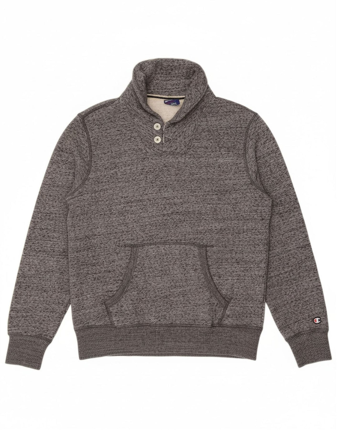 CHAMPION Mens Shawl Neck Sweatshirt Jumper Large Grey Flecked Cotton