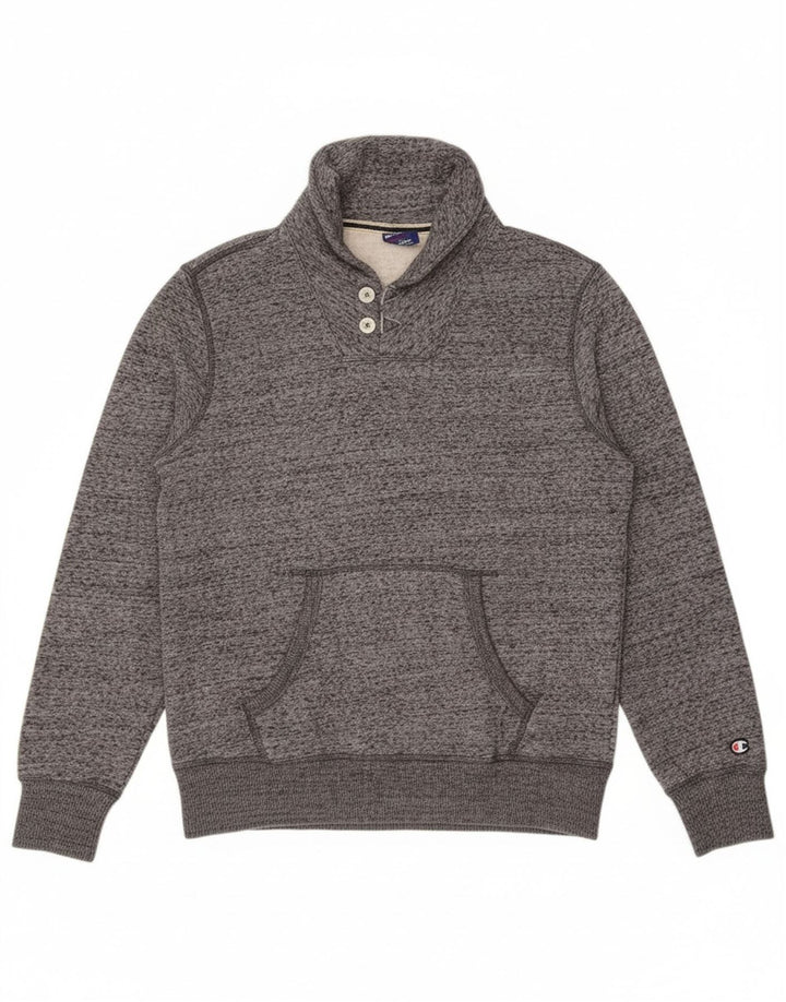 CHAMPION Mens Shawl Neck Sweatshirt Jumper Large Grey Flecked Cotton