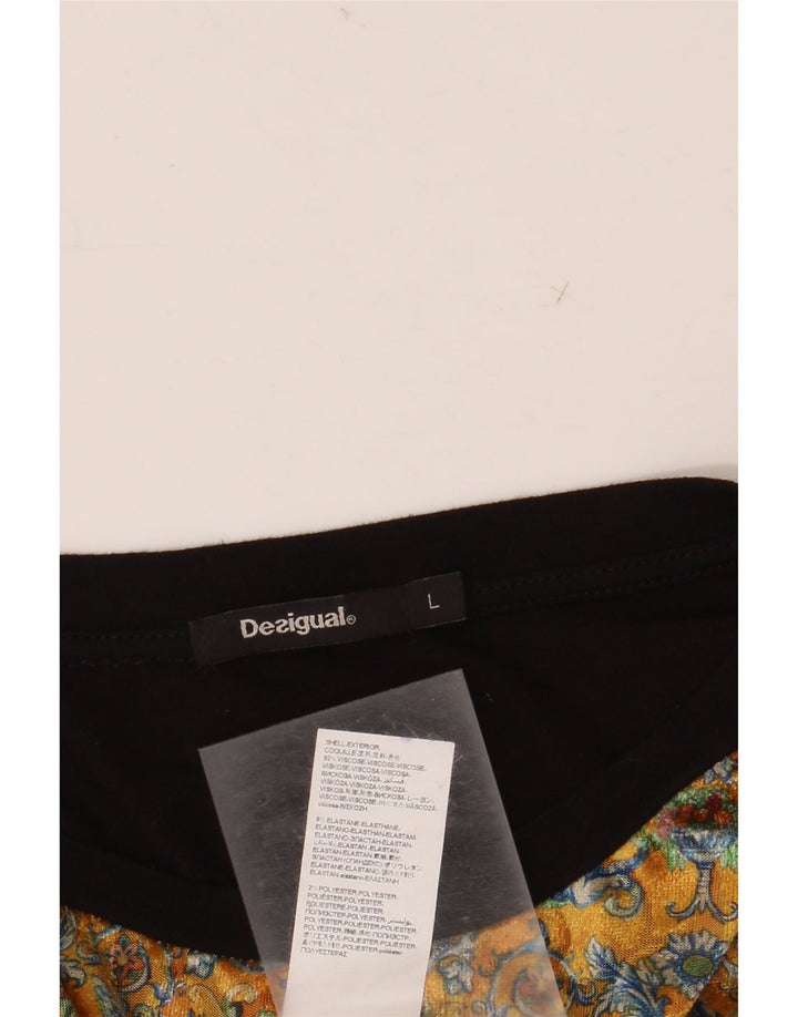 Desigual Womens Graphic Shift Dress UK 14 Große schwarze Viskose mit Blumenmuster