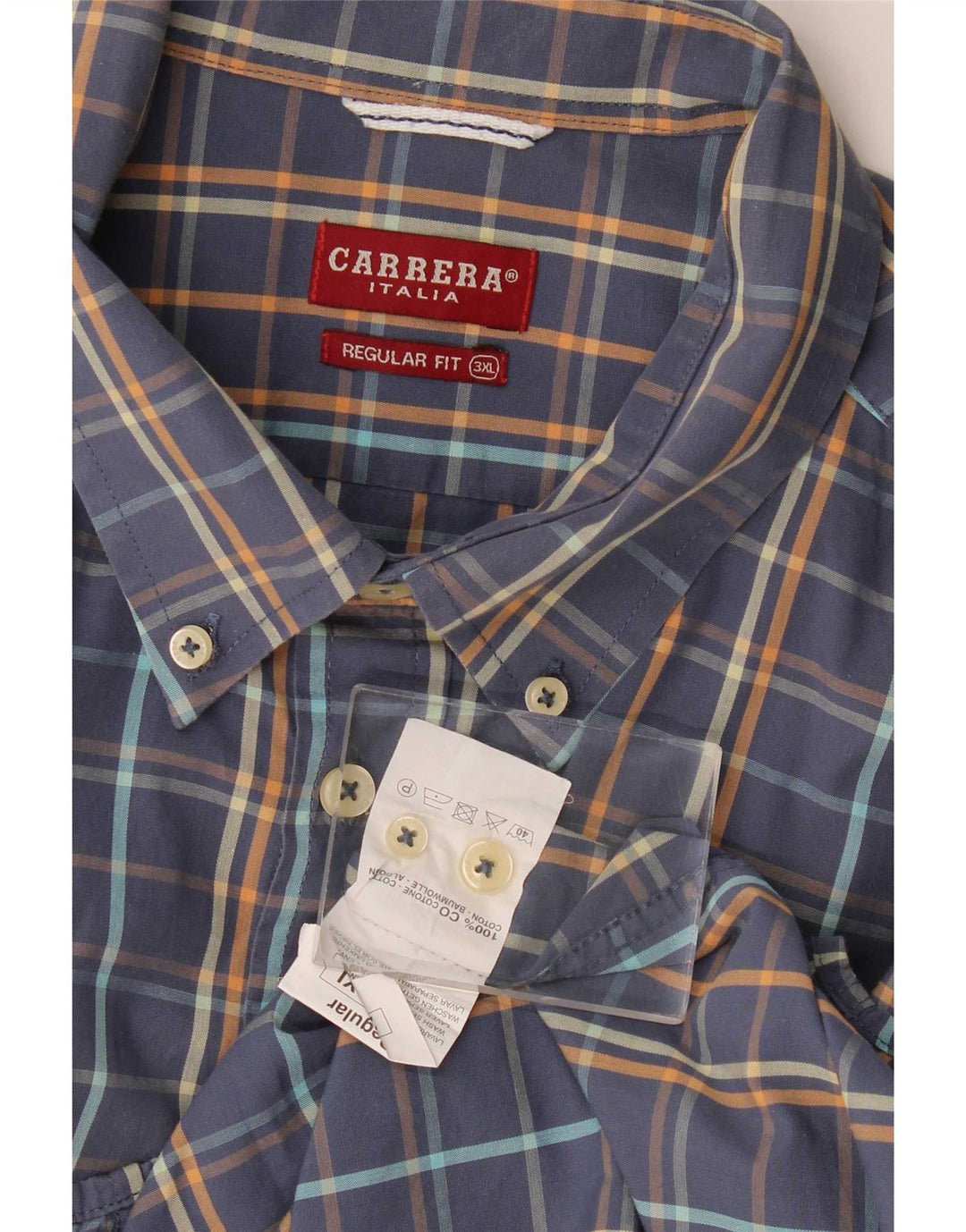 Carrera Herren-Kurzarmhemd mit normaler Passform, 3XL, blau kariert, Baumwolle