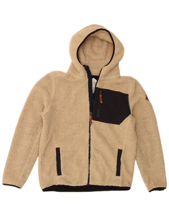 Saltrock Herren-Fleecejacke mit Kapuze, UK 38, mittelbeigefarbenes Colourblock-Polyester