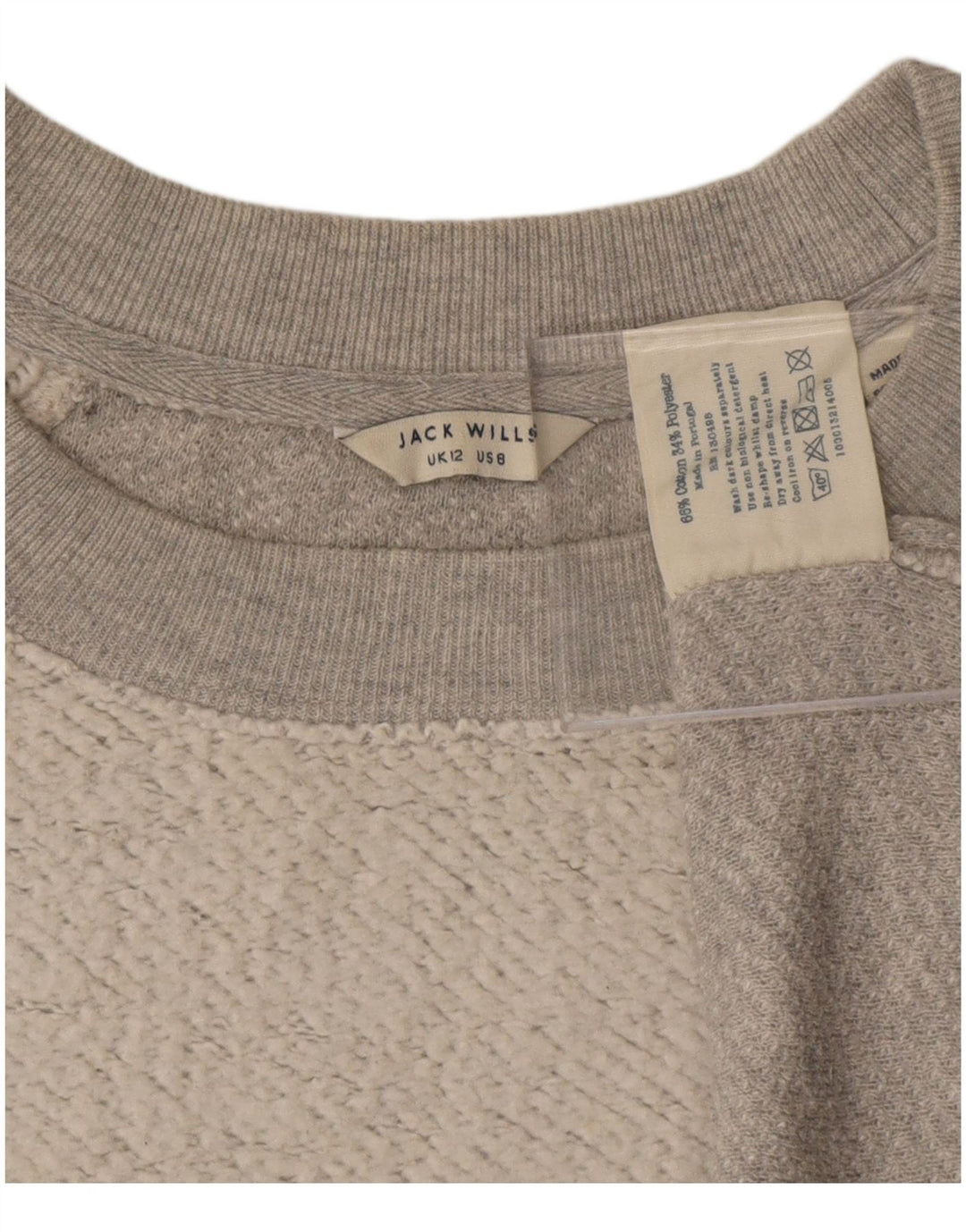 Jack Wills Damen Crop Sweatshirt Pullover UK 12 Mittelgraue Baumwolle