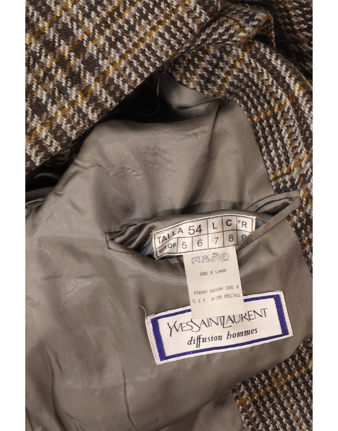 Yves Saint Laurent Herren 2-Knopf-Blazerjacke IT 54 2XL grau karierte Wolle