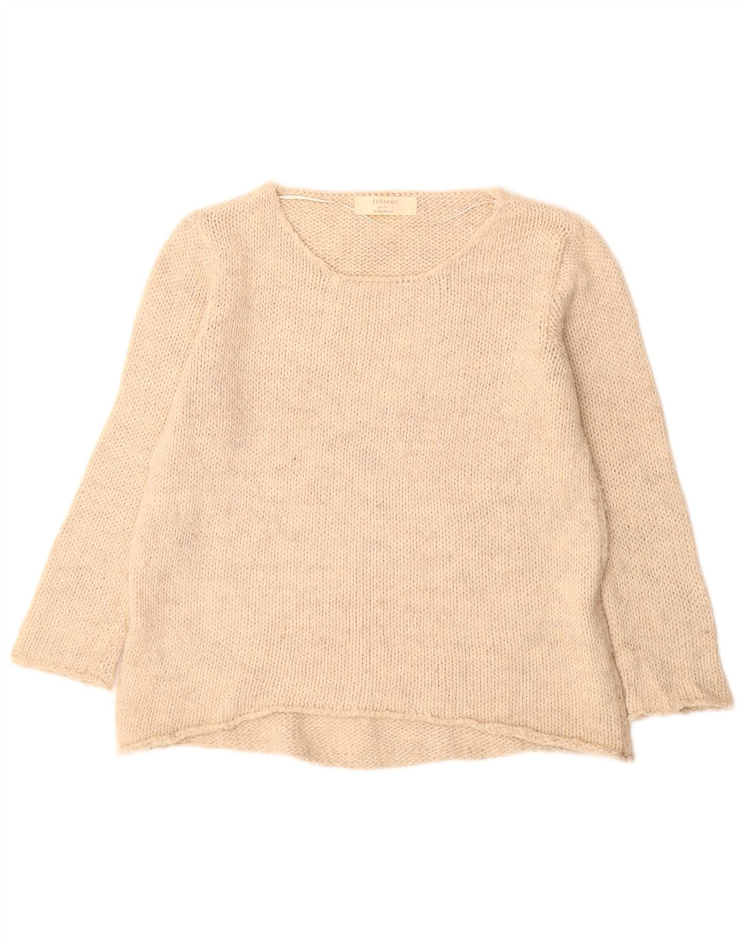 Zara Damen-Pullover mit U-Boot-Ausschnitt, UK 14, Mittelbeige, Acryl
