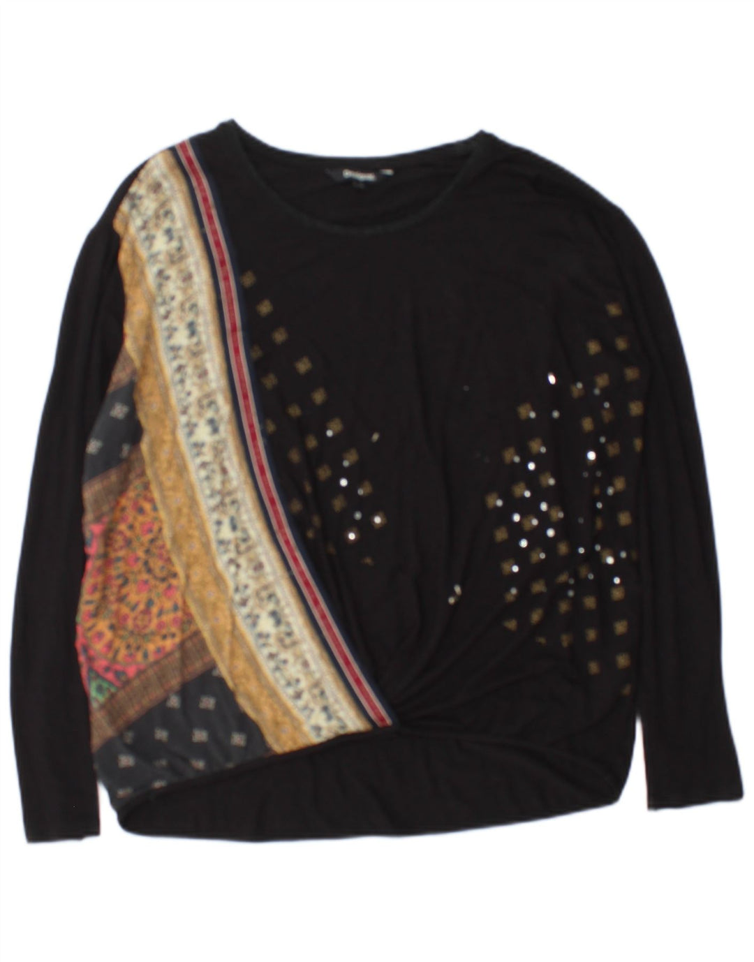 Desigual Damen Top Langarm UK 14 Mittelschwarze Viskose mit Blumenmuster