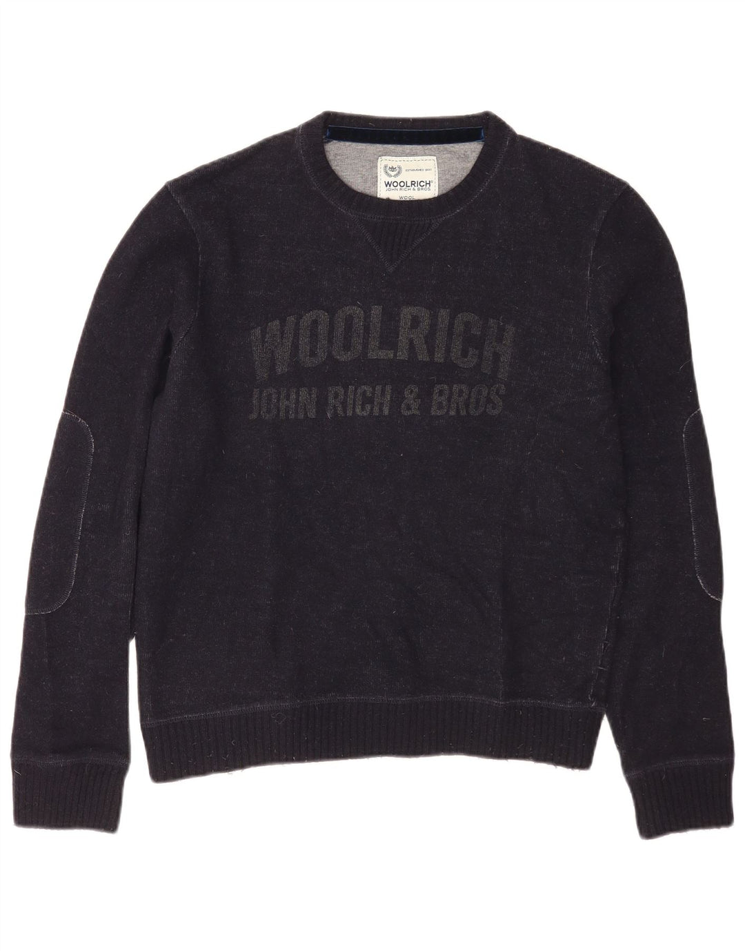 Woolrich Herren-Pullover mit grafischem U-Boot-Ausschnitt, mittlere marineblaue Wolle