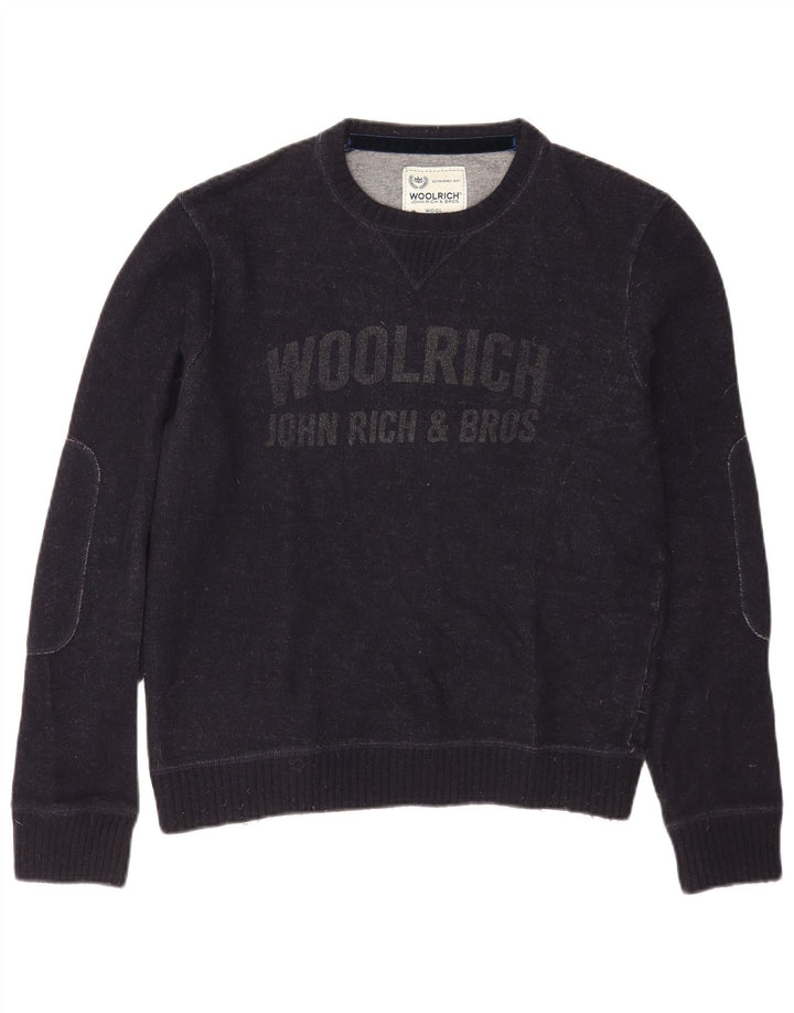 Woolrich Herren-Pullover mit grafischem U-Boot-Ausschnitt, mittlere marineblaue Wolle