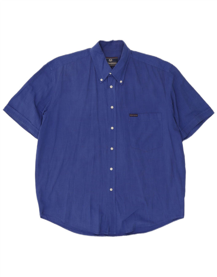 Sergio Tacchini Herren Kurzarmhemd Große blaue Baumwolle
