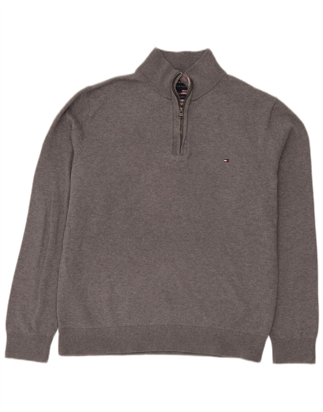 Tommy Hilfiger Herren-Pullover mit Reißverschluss am Hals, große graue Baumwolle