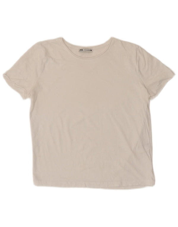 Zara Damen Crop T-Shirt Top UK 10 Small Weiße Baumwolle