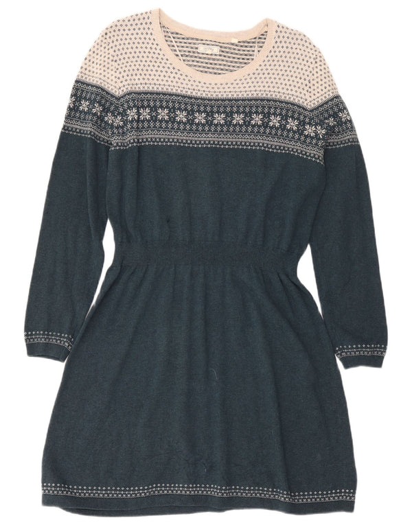 Fat Face Langarm-Pulloverkleid für Damen, UK 46, Größe L, Grün, Fair-Isle-Baumwolle